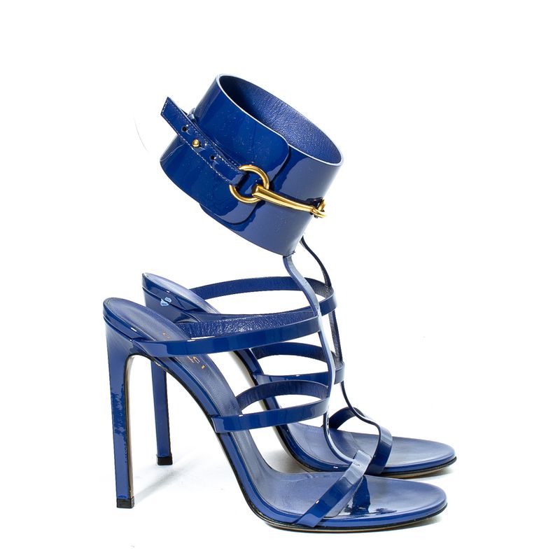 Sandalia-Gucci-Horsebit-Tornozelo-Verniz-Azul