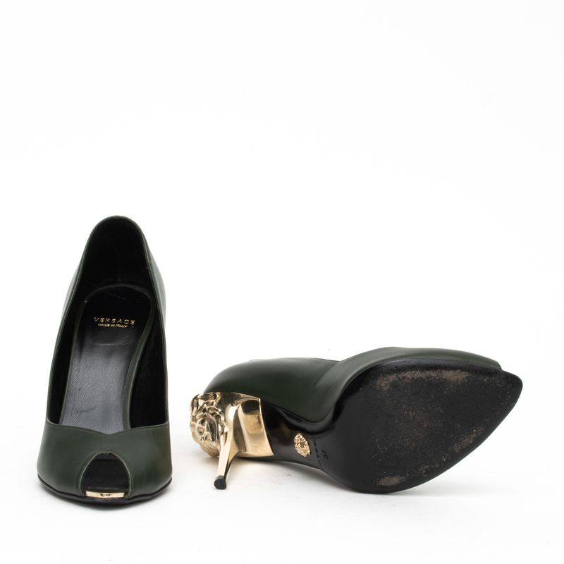 Peep-Toe-Versace-Verde-e-Dourado