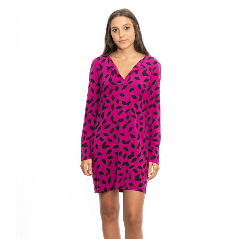 Vestido-Diane-Von-Fusenberg-Magenta-Com-Folhas-Pretas