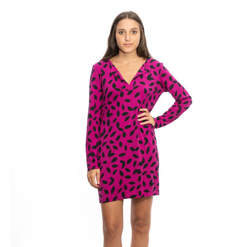 Vestido-Diane-Von-Fusenberg-Magenta-Com-Folhas-Pretas