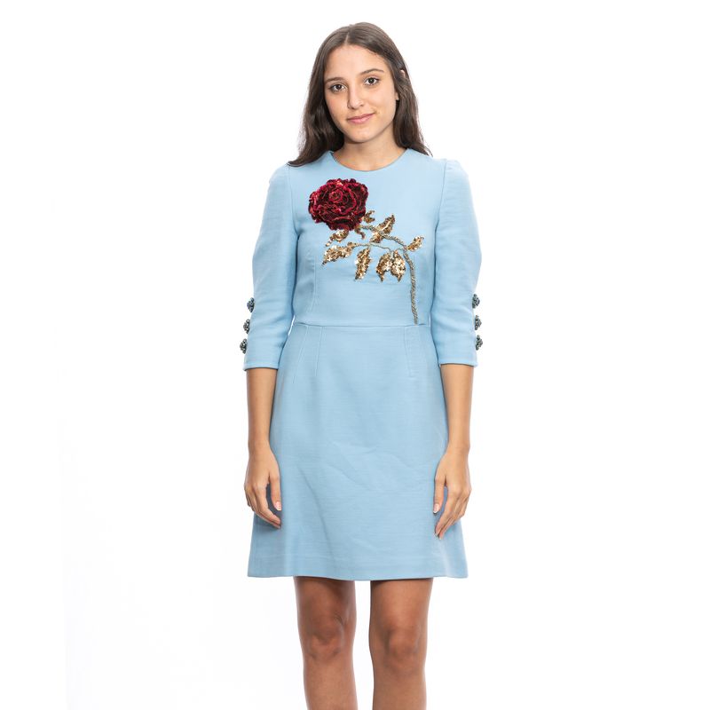 Vestido-Dolce---Gabbana-Azul-Rosa-Bordado