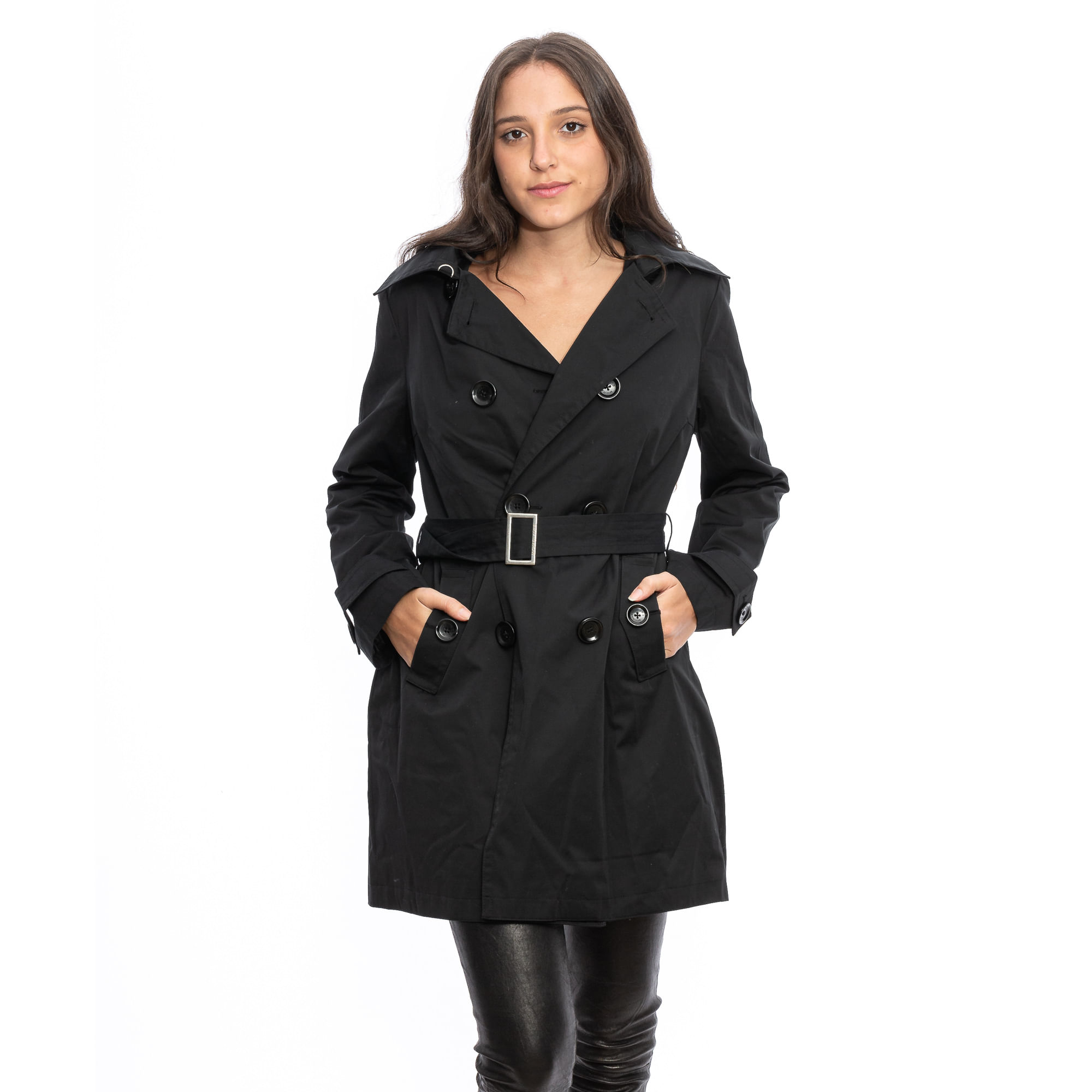 Casaco trench coat feminino hot sale preto