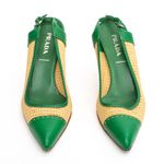 Slingback-Prada-Palha-e-Couro-Verde