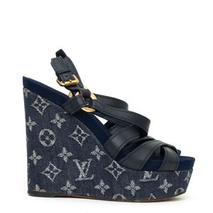 Sandália Louis Vuitton Monograma Plataforma Denim