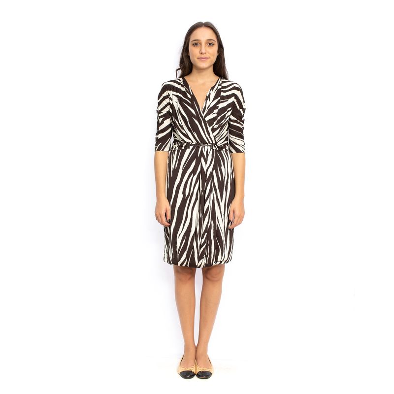 Vestido-MaxMara-Zebrado-Marrom-e-Branca