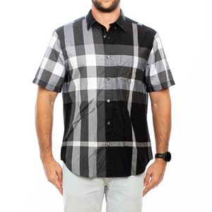 Camisa Manga Curta Burberry Xadrez Cinza