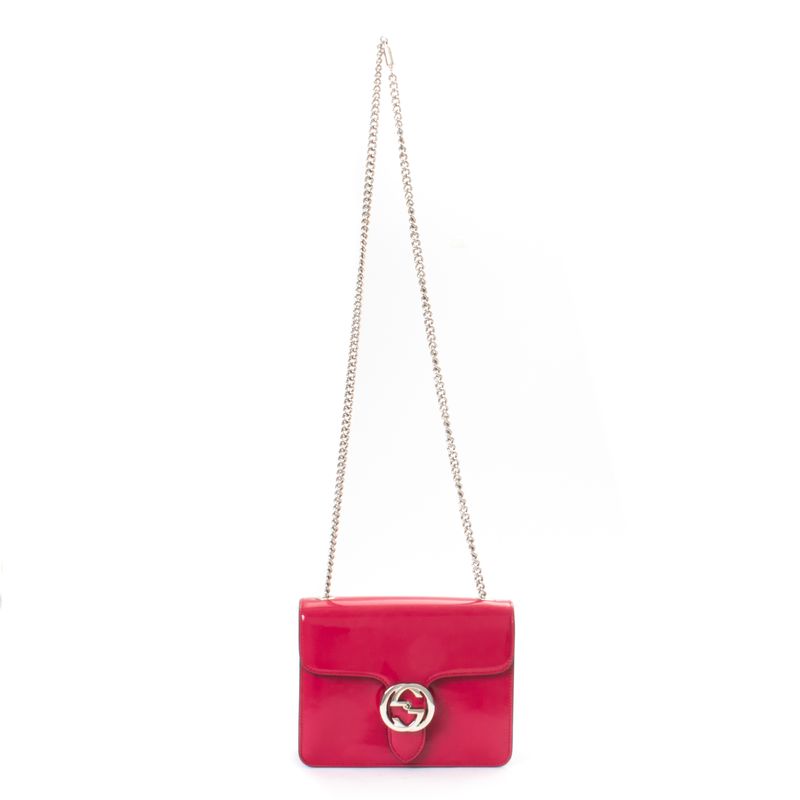 Bolsa-Gucci-Interlocking-Verniz-Rosa-Pequena