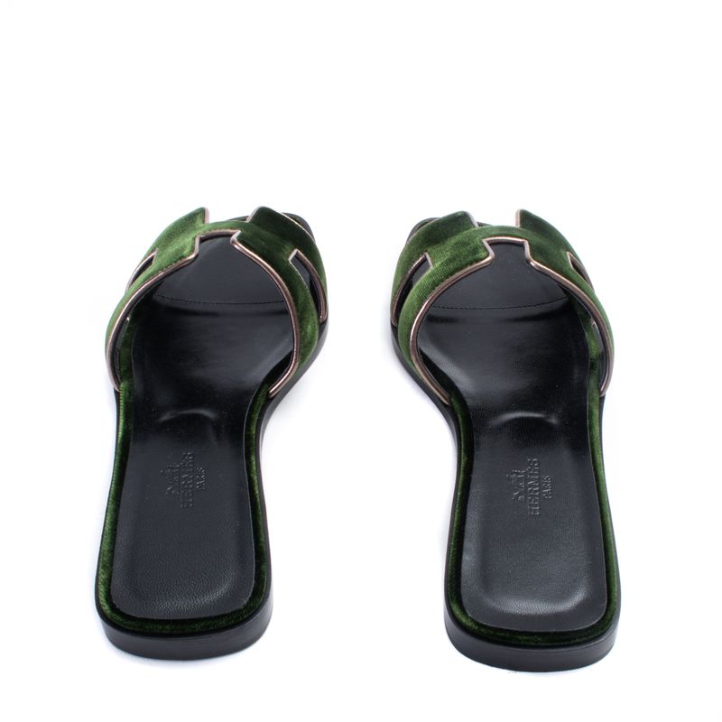 Sandalia-Hermes-Oran-Veludo-Verde