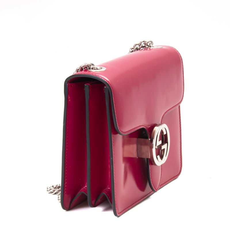 Bolsa-Gucci-Interlocking-Verniz-Rosa-Pequena