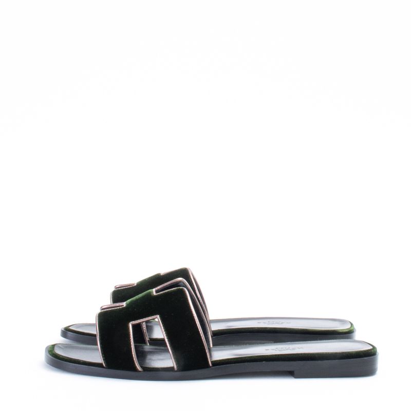 Sandalia-Hermes-Oran-Veludo-Verde