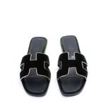 Sandalia-Hermes-Oran-Veludo-Verde