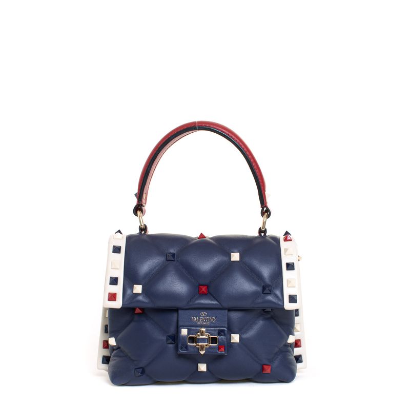 Bolsa-Valentino-Candystud-Couro-Azul-Marinho