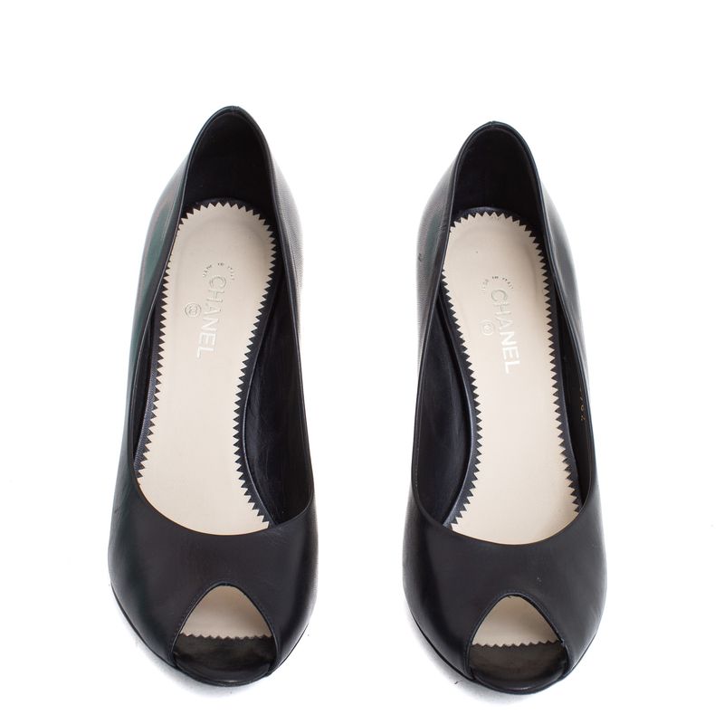 Peep-Toe-Chanel-Couro-Preto