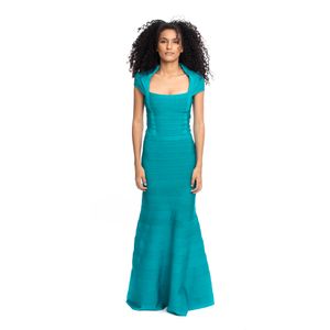 Vestido Herve Leger Azul Longo