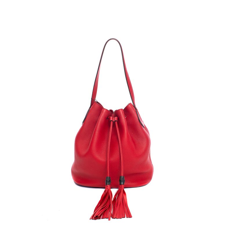 Bolsa-Gucci-Calfskin-Medium-Lady-Tassel-Bucket-Vermelho