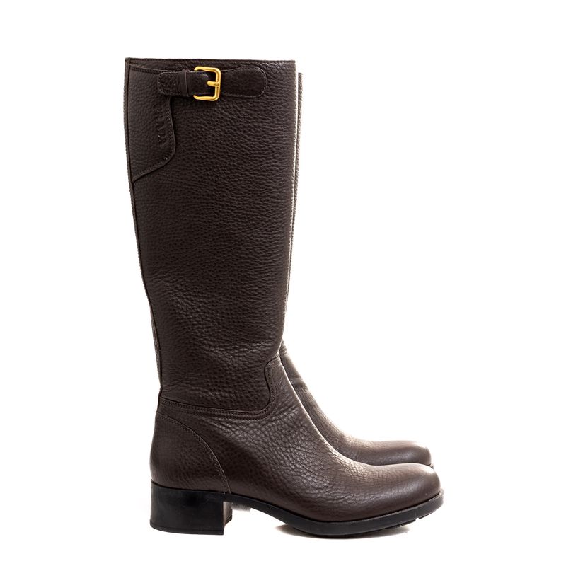 Bota-Prada-Cano-Alto-Couro-Marrom