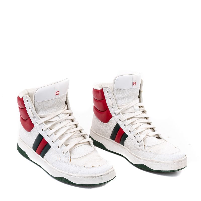 Tenis-Gucci-Cano-Medio-Branco-com-Listras