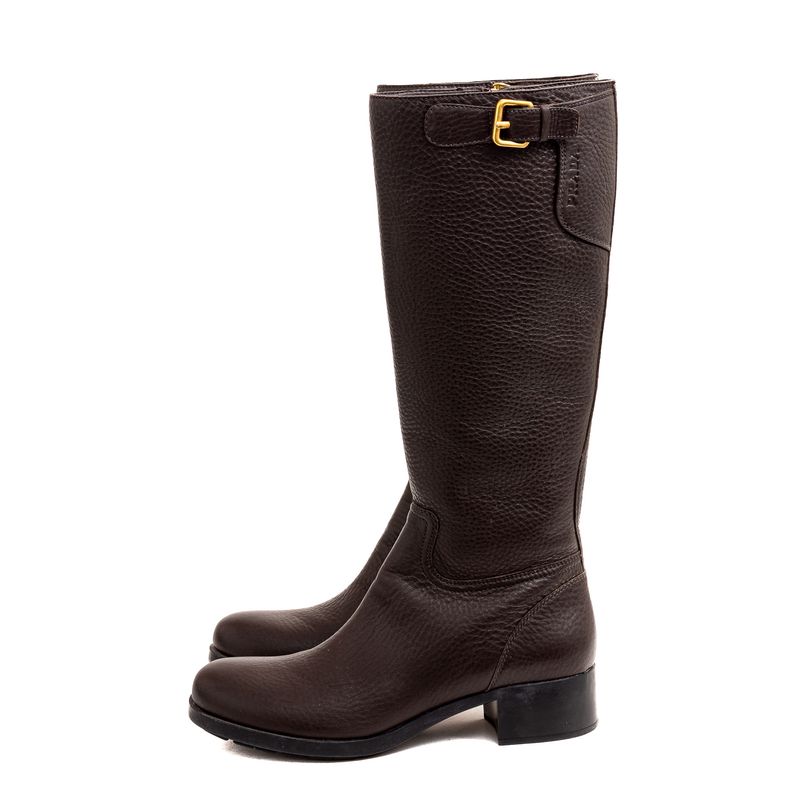 Bota-Prada-Cano-Alto-Couro-Marrom