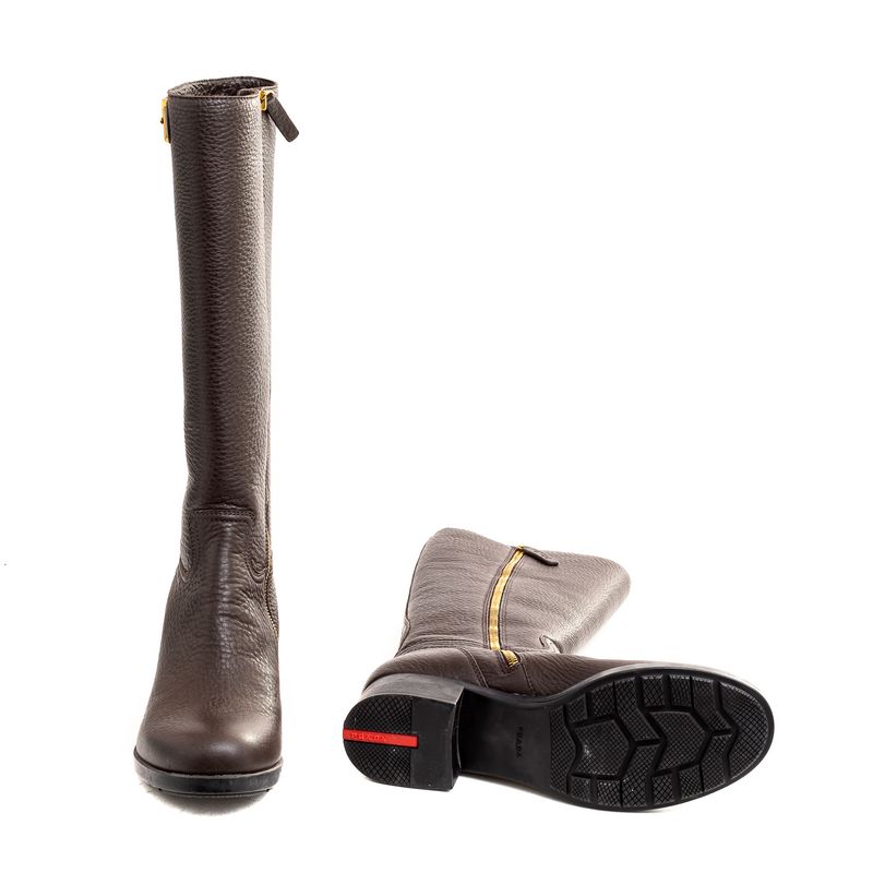 Bota-Prada-Cano-Alto-Couro-Marrom