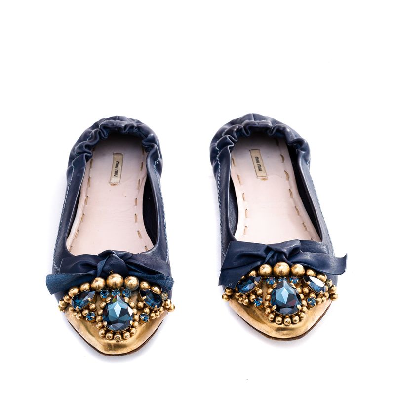 Sapatilha-Miu-Miu-Pedrarias-Azul-e-Dourado