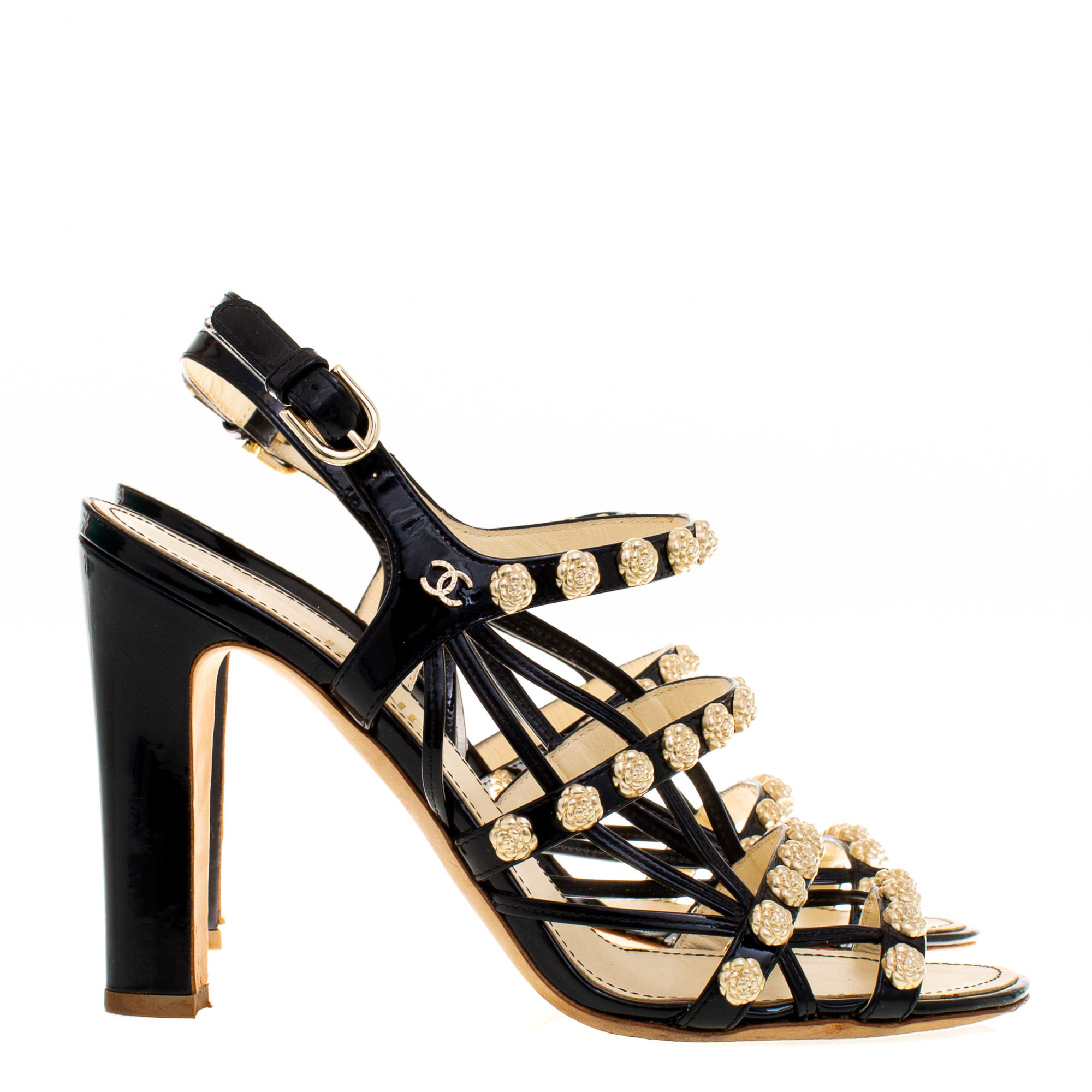 Sandália Chanel Preta e Dourada | Brechó de luxo - Prettynew