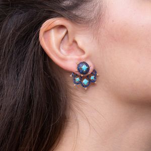 Brinco Carla Amorim Coração Disparado Turquesa E Safira Azul