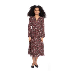 Vestido Burberry Midi Estampa Flores Marrom