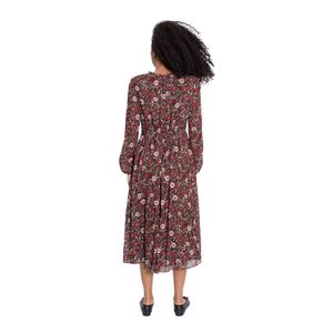 Vestido Burberry Midi Estampa Flores Marrom