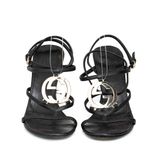 Sandalia-de-Salto-Gucci-Preta-com-GG-Metal
