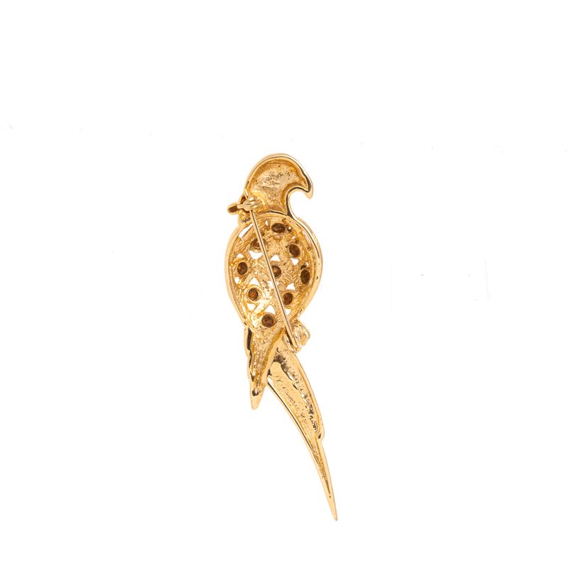 Broche-Arara-Dourado-Strass