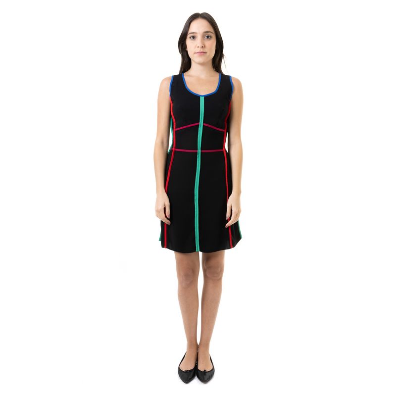 Vestido-Reinaldo-Lourenco-Preto-Listras-Coloridas