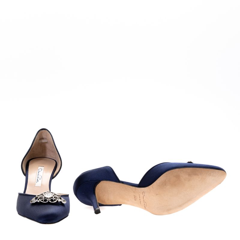 Scarpin-Oscar-de-La-Renta-Cetim-Azul-Marinho-com-Strass