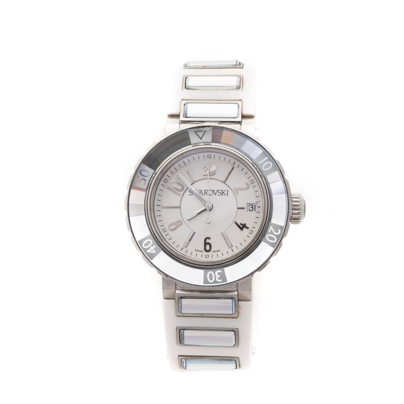 Relogio-Swarovski-Branco-e-Prateado