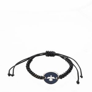 Pulseira Guerreiro Couro Macrame Azul Marinho