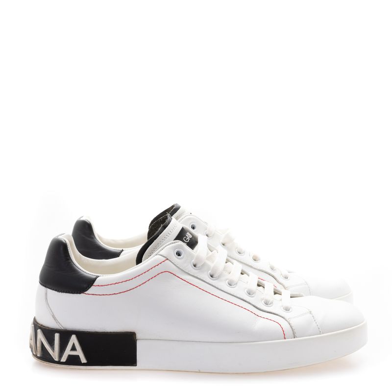 Tenis-Dolce---Gabbana-Couro-Branco-com-Costura-Vermelha