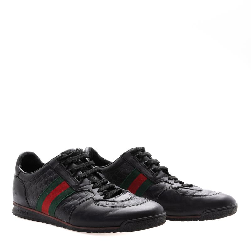 Tenis-Gucci-Guccissima-Monograma-Preto-com-Fita