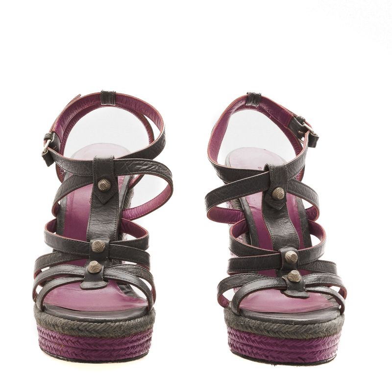 Plataforma-Anabela-Balenciaga-Arena-em-Couro-Cinza-e-Salto-Roxo