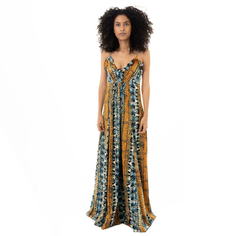 Vestido-Armani-Exchage-Longo-Laranja-e-Azul