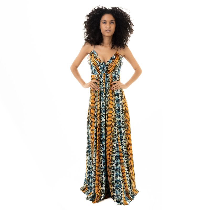 Vestido-Armani-Exchage-Longo-Laranja-e-Azul