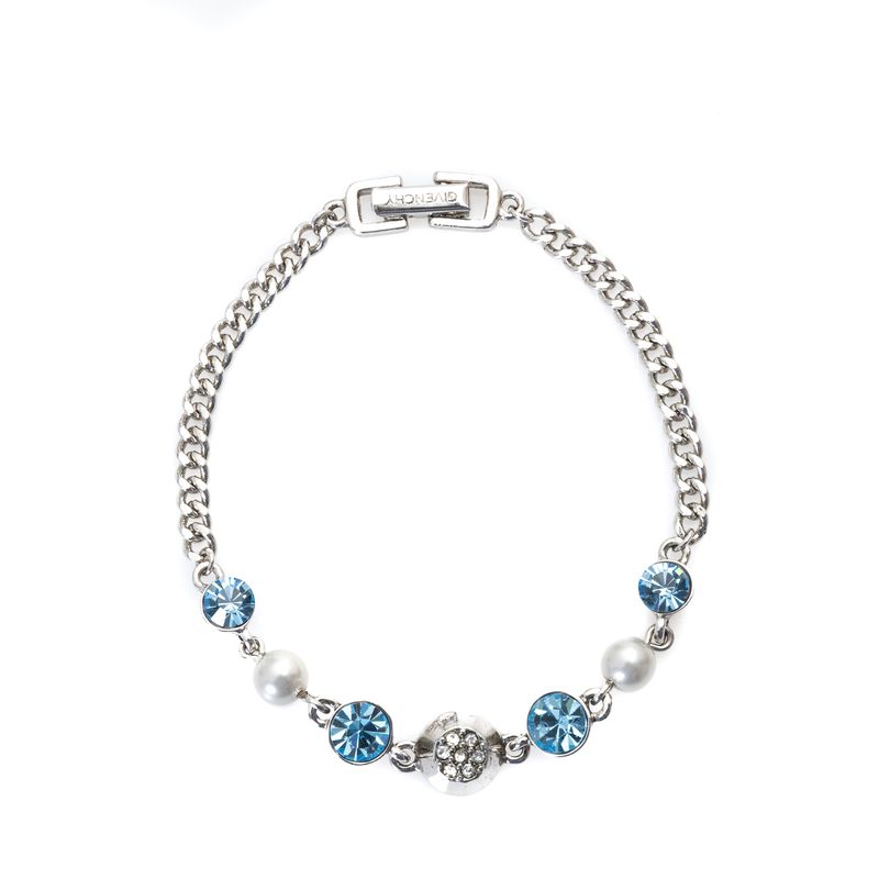 Pulseira-Givenchy-Prateada-Pedras-Azul-Claro-e-Perolas