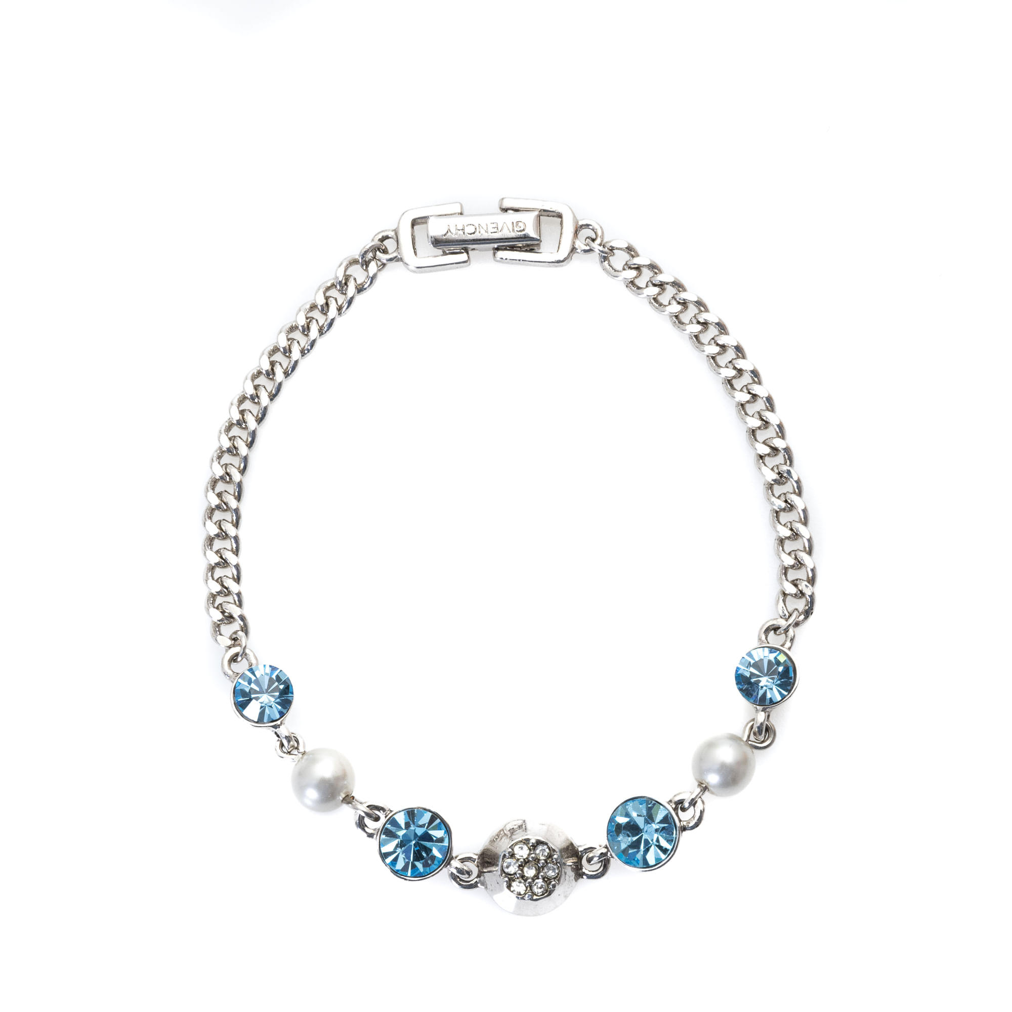 Pulseira Givenchy Prateada Pedras Azul Claro e Perolas | Brechó de luxo -  Prettynew