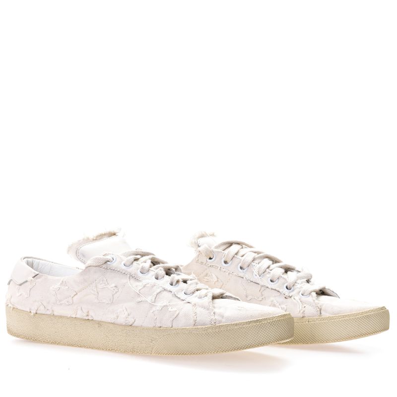 Tenis-Saint-Laurent-Court-Tecido-Cru-com-Estrelas