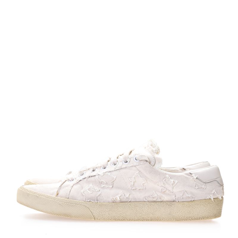 Tenis-Saint-Laurent-Court-Tecido-Cru-com-Estrelas