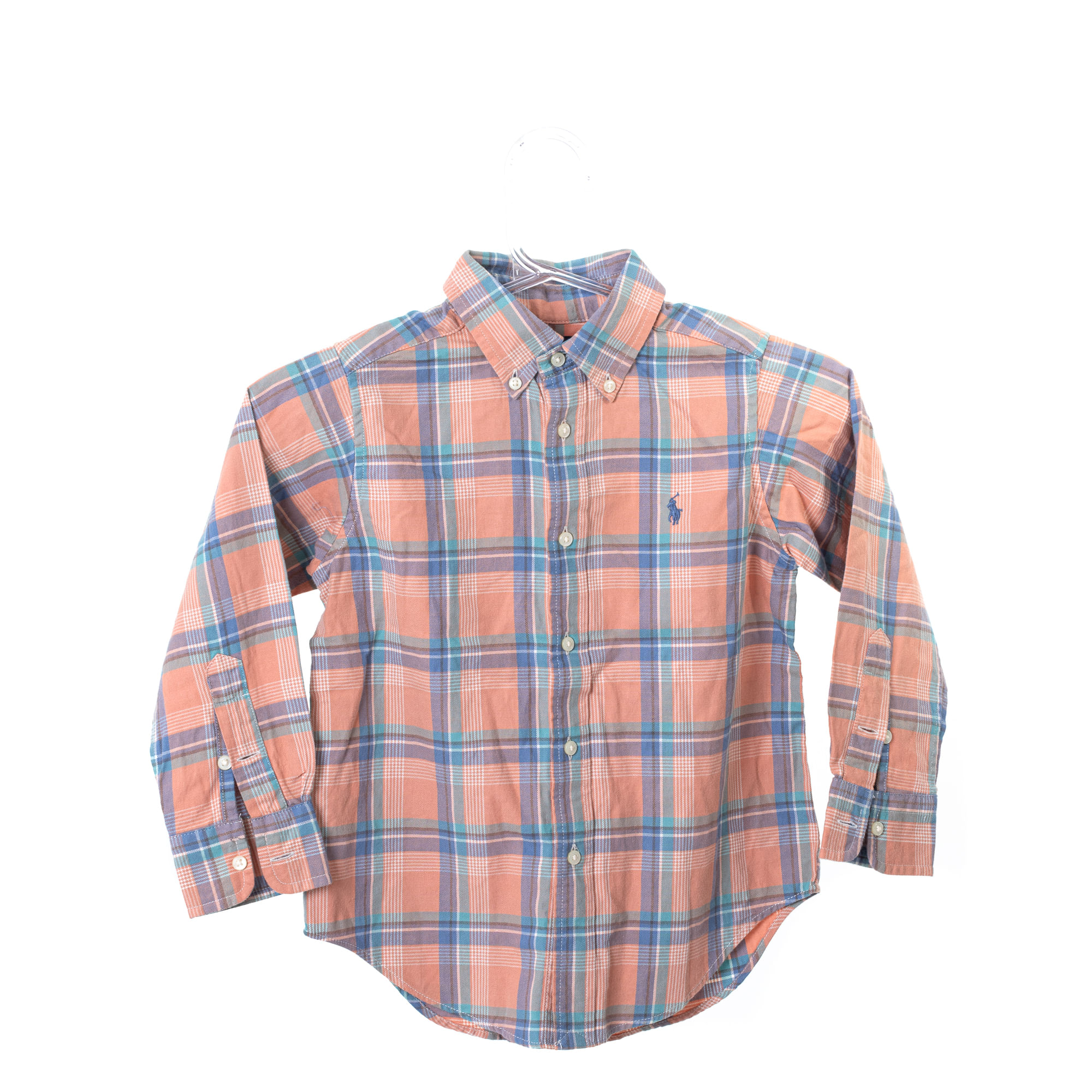 Camisa Ralph Lauren Xadrez Salmão e Azul Infantil | Brechó de luxo -  Prettynew