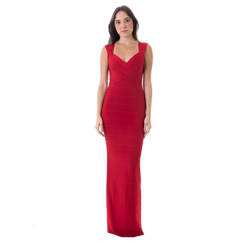 Vestido-Estrella-Herve-Leger-Bandagem-Longo-Vermelho