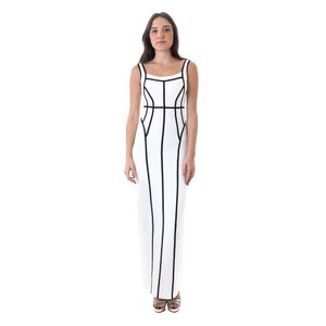 Vestido Herve Leger Bandagem Longo Branco e Preto