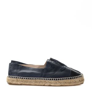 Espadrille Chanel CC Couro Preto e Azul Marinho