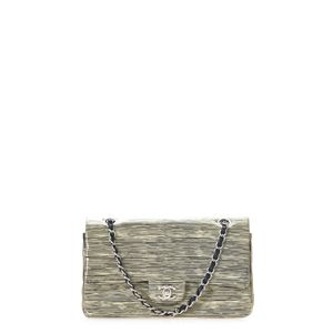 Bolsa Chanel Double Flap Média Couro Envernizado com Listras