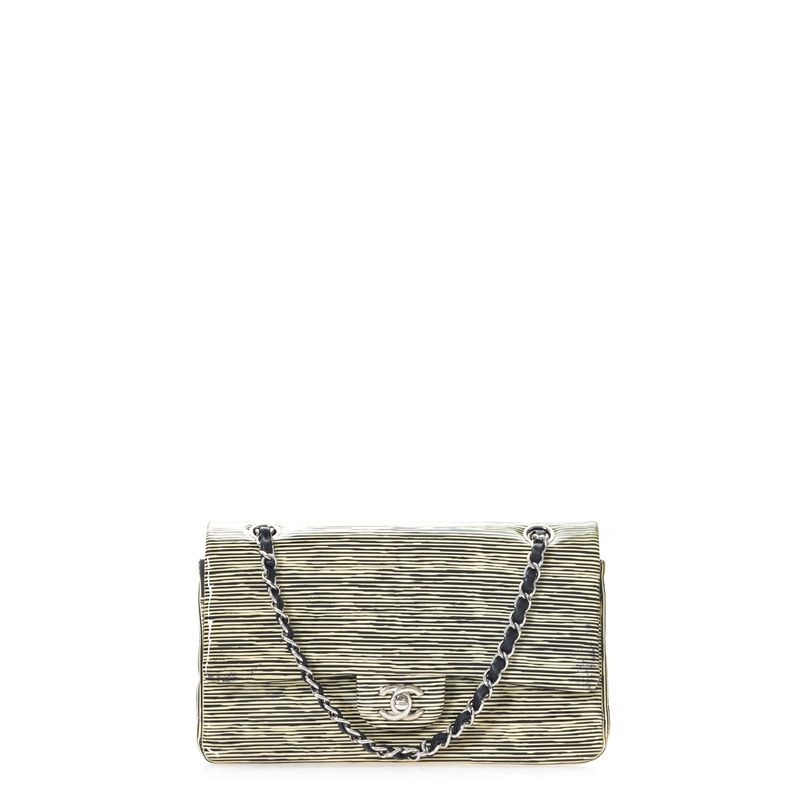 Bolsa-Chanel-Double-Flap-Media-Couro-Envernizado-com-Listras