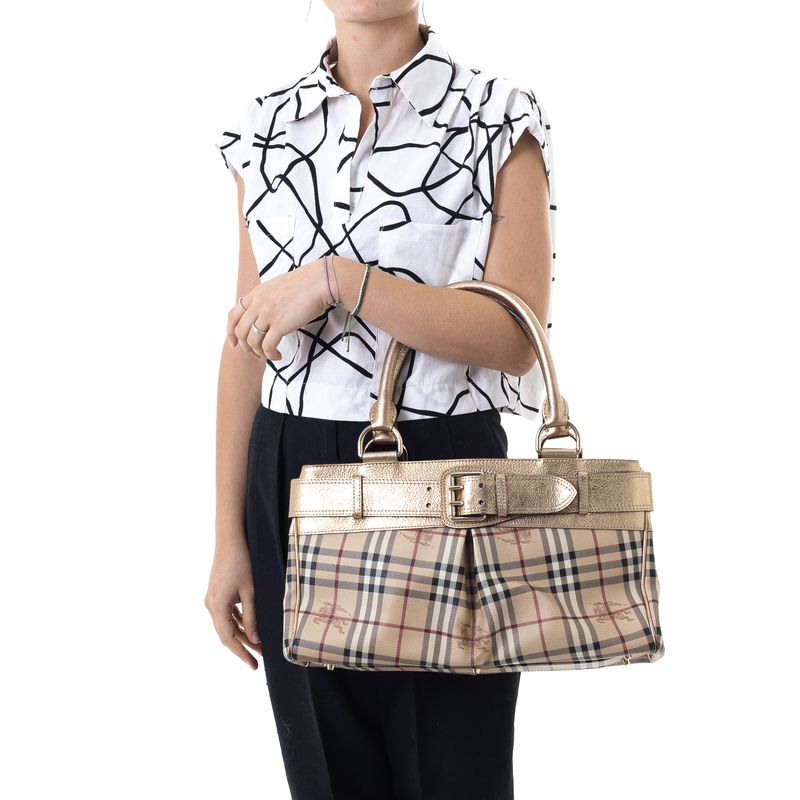 Bolsa-Burberry-Derwent-Xadrez-e-Dourado